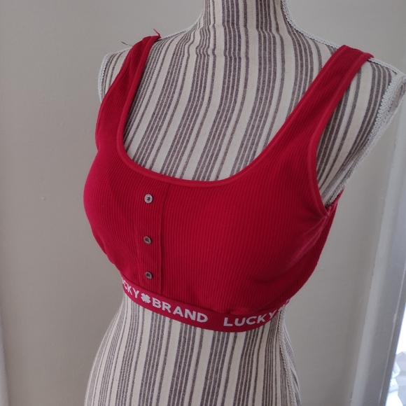 Lucky Brand Red Waffle Knit Wire Free Logo Bra Size L - Picture 1 of 11